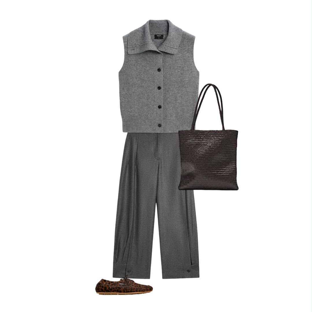 Look con chaleco gris y pantalón